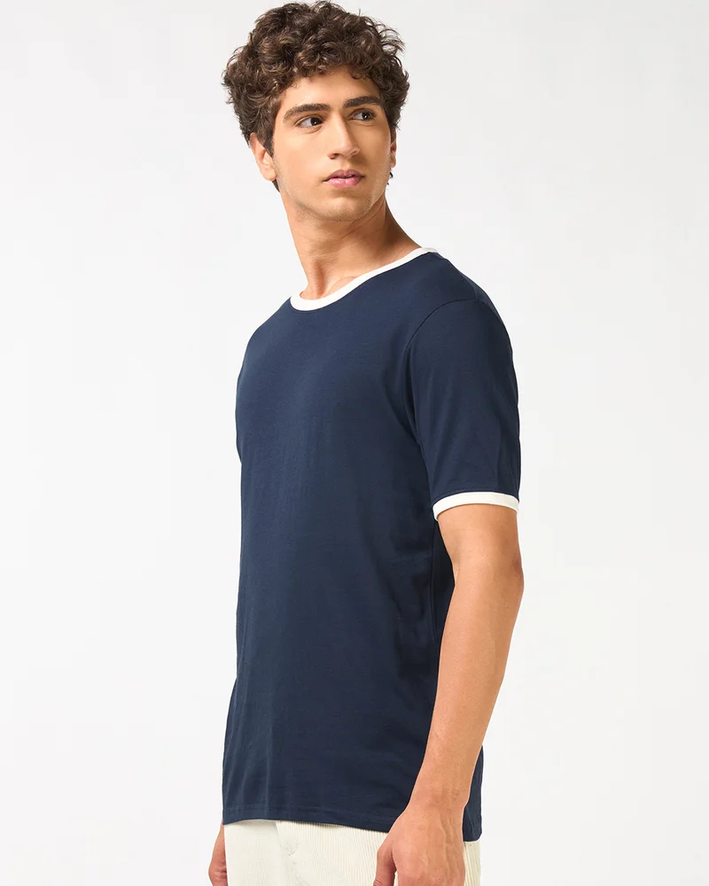 bewakoof Men's Navy Blue T-shirt